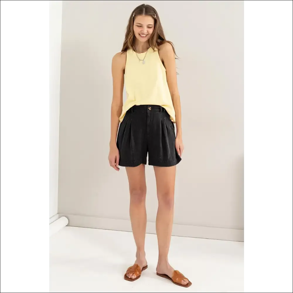 HYFVE High Waist Pleated Linen Shorts
