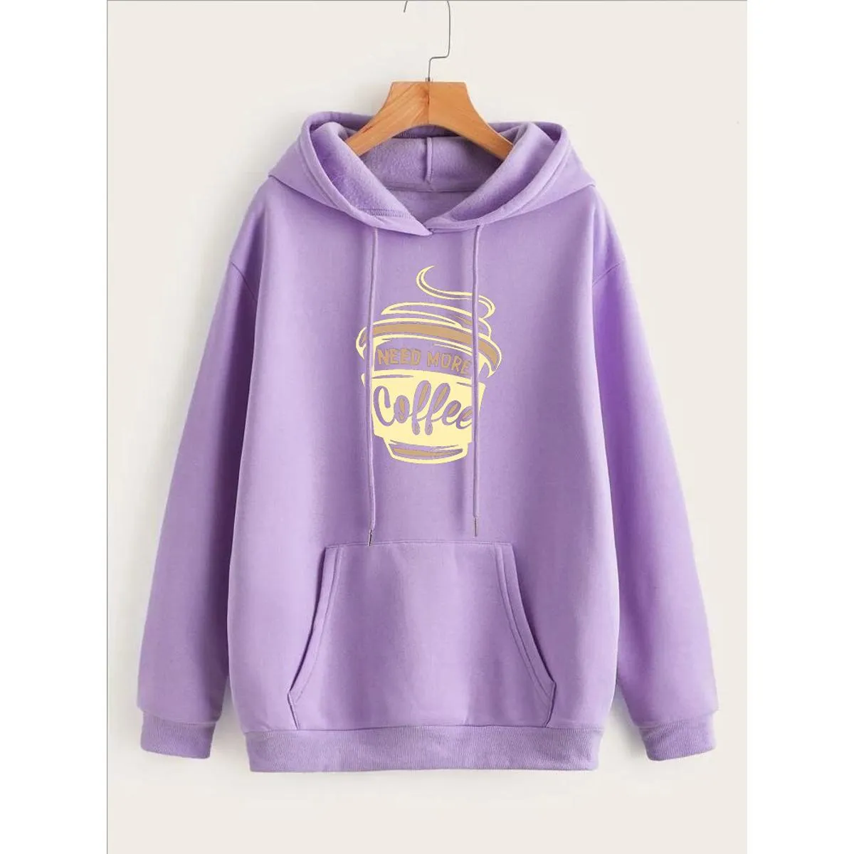 I Need More Coffee Printed Fleece Full Sleeves Pull Over Hoodie For Women