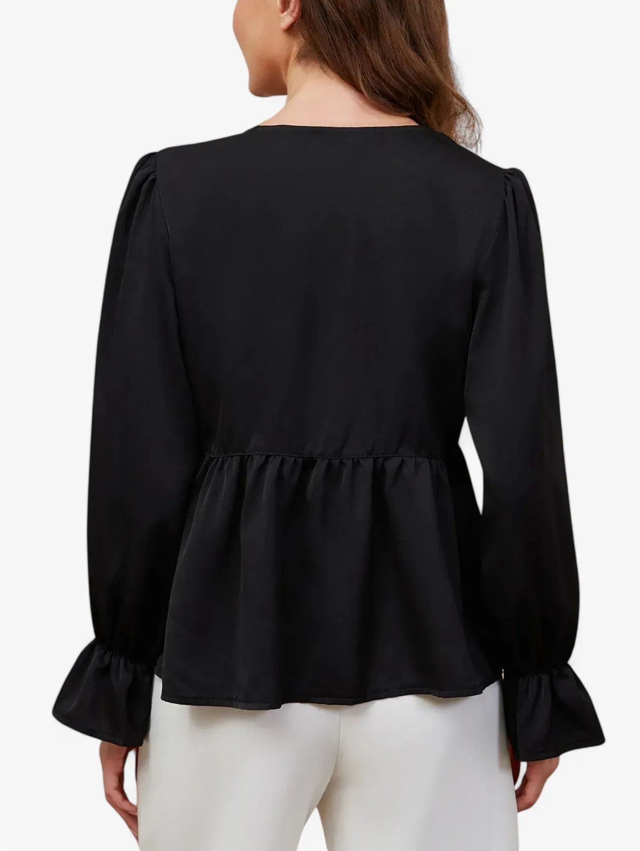 Jada | Women’s Long Sleeve Sheer Chiffon Tie Neck Blouse Top