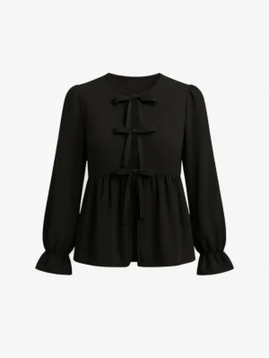 Jada | Women’s Long Sleeve Sheer Chiffon Tie Neck Blouse Top