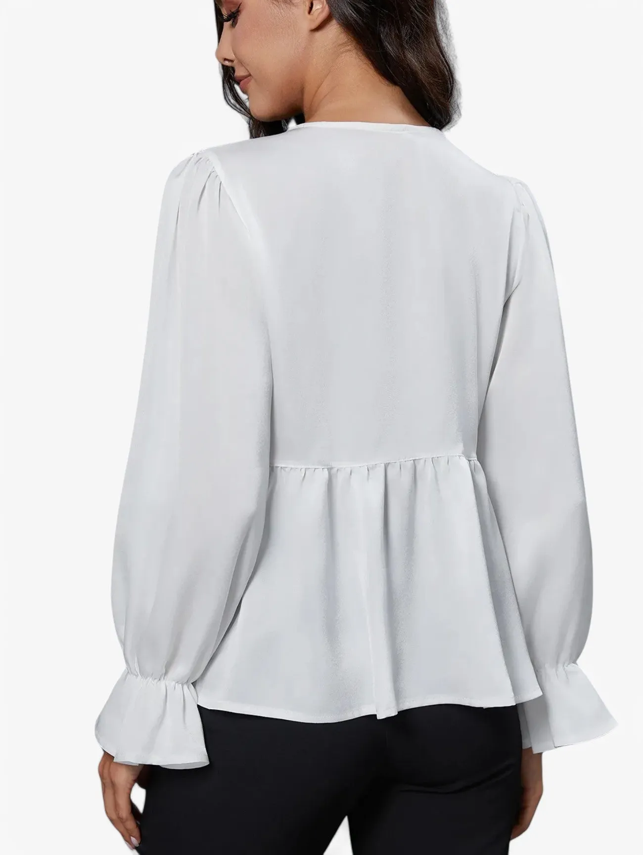 Jada | Women’s Long Sleeve Sheer Chiffon Tie Neck Blouse Top