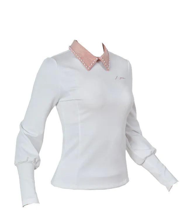 J.Jane Suede Pearl Collar T-Shirts (Pink)