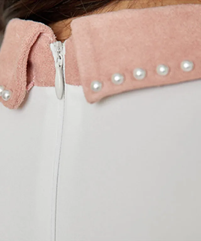 J.Jane Suede Pearl Collar T-Shirts (Pink)