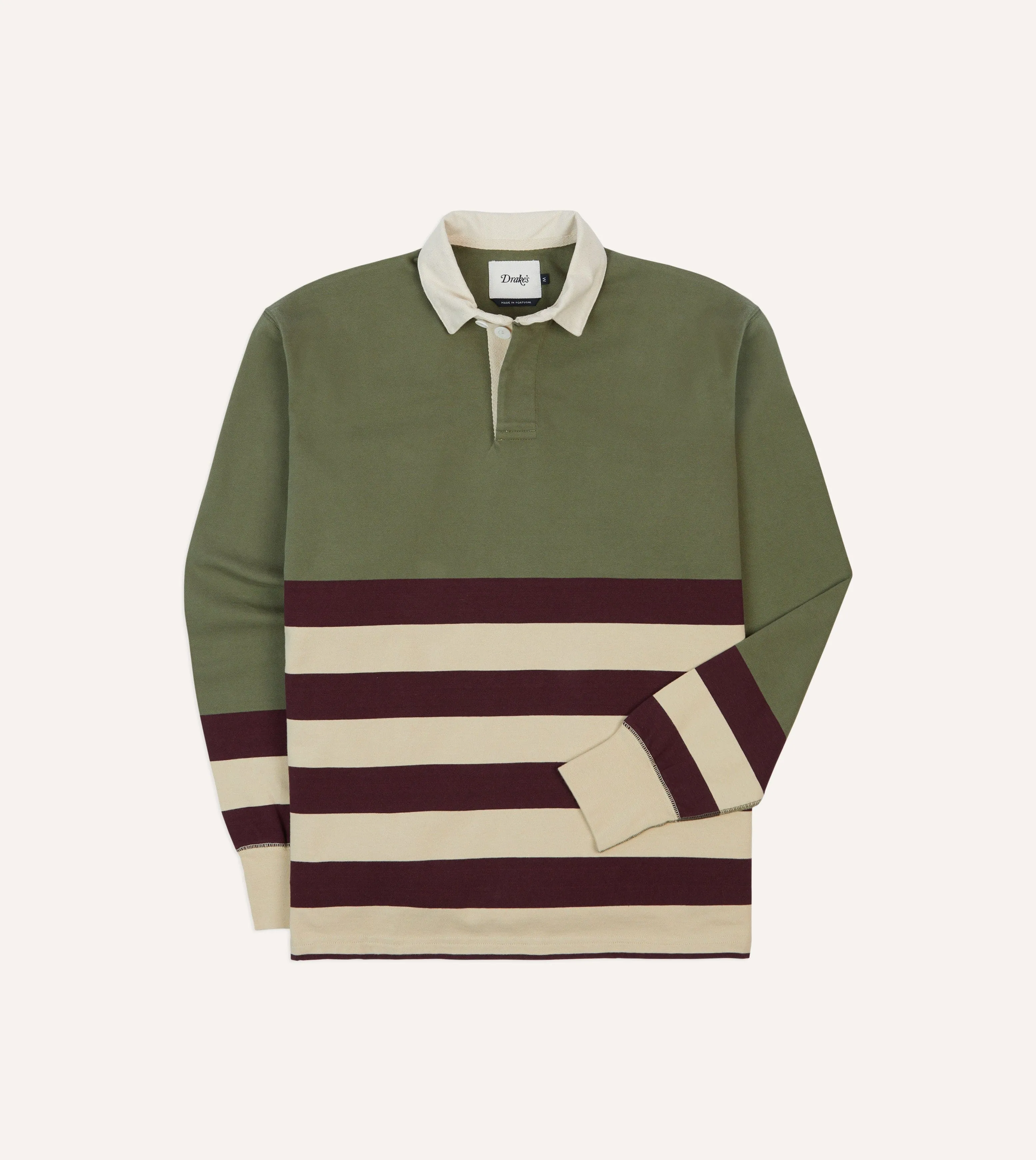 Khaki, Burgundy and Ecru Half Striped Cotton Rugby Shirt