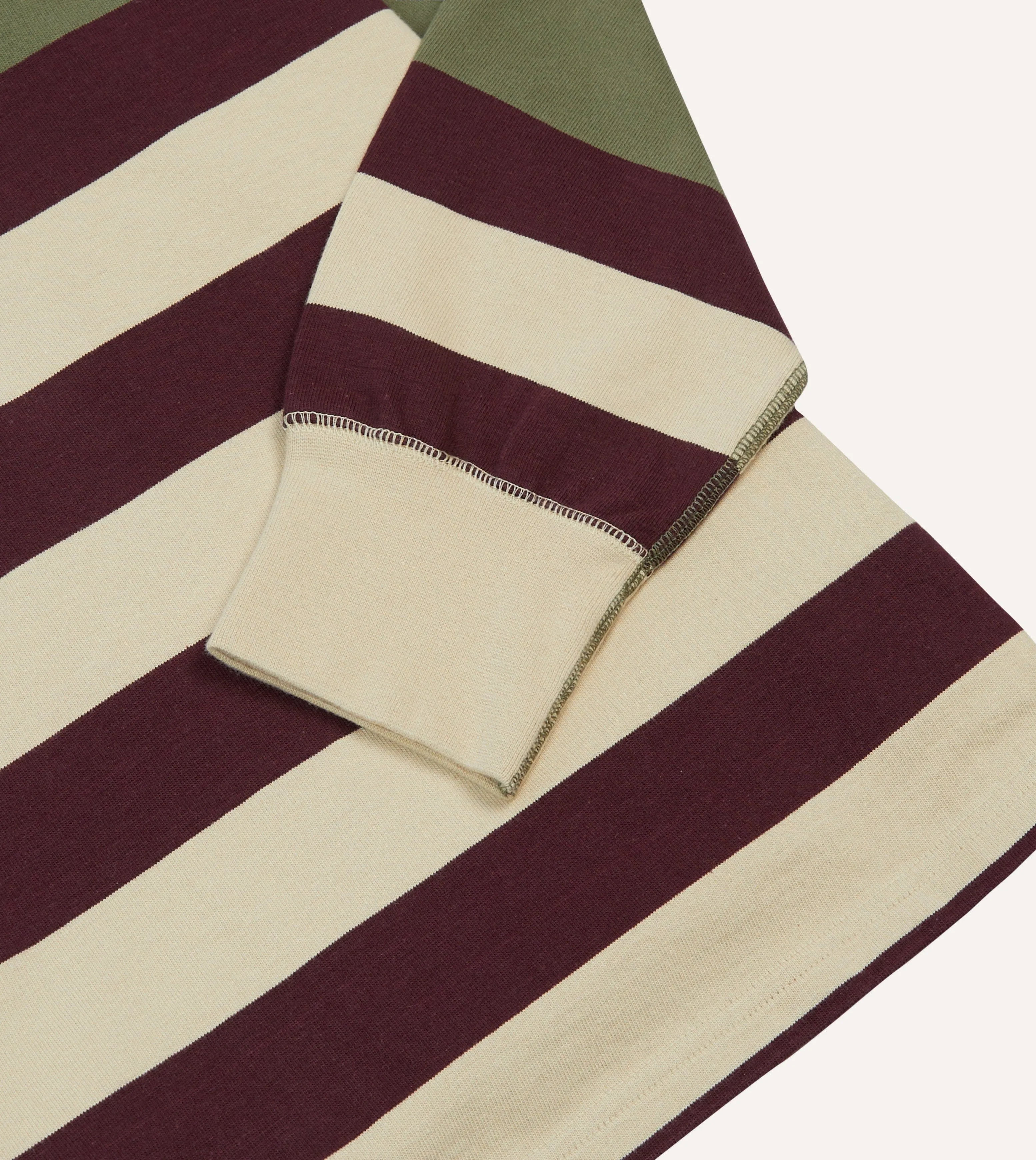 Khaki, Burgundy and Ecru Half Striped Cotton Rugby Shirt