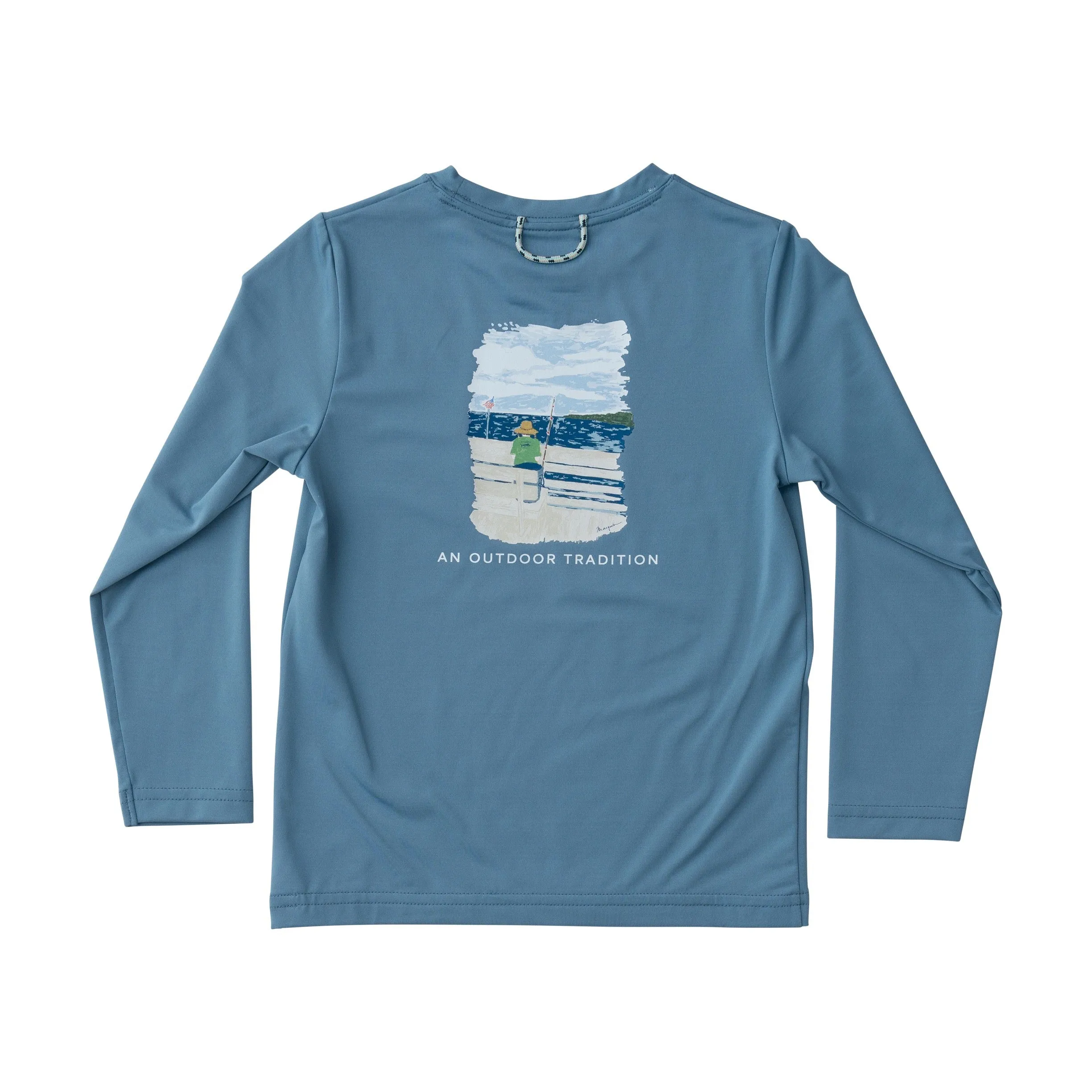 Kids Pro Performance Long Sleeve Fishing T-shirt in Provincial Blue Pier Fishing