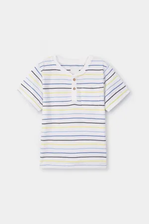 Kids Soft Cotton Horizontal Strip Henley Shirt