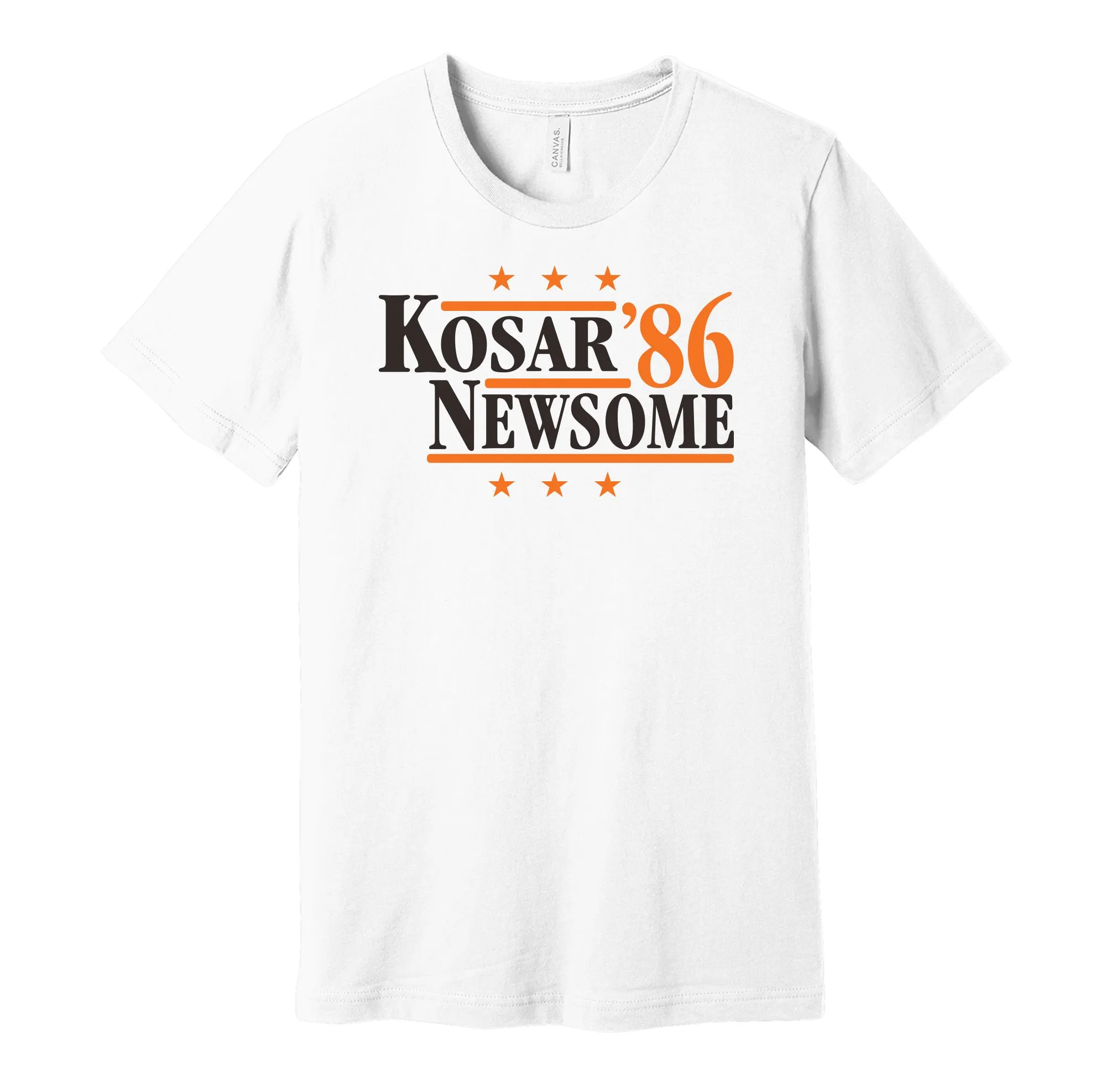 Kosar & Newsome '86 - Cleveland Football Legends Political Campaign Parody T-Shirt - Hyper Than Hype Shirts
