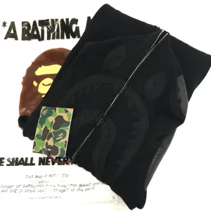 [L] DS! A Bathing Ape Bape Black Out WGM Full Zip Shark Hoodie