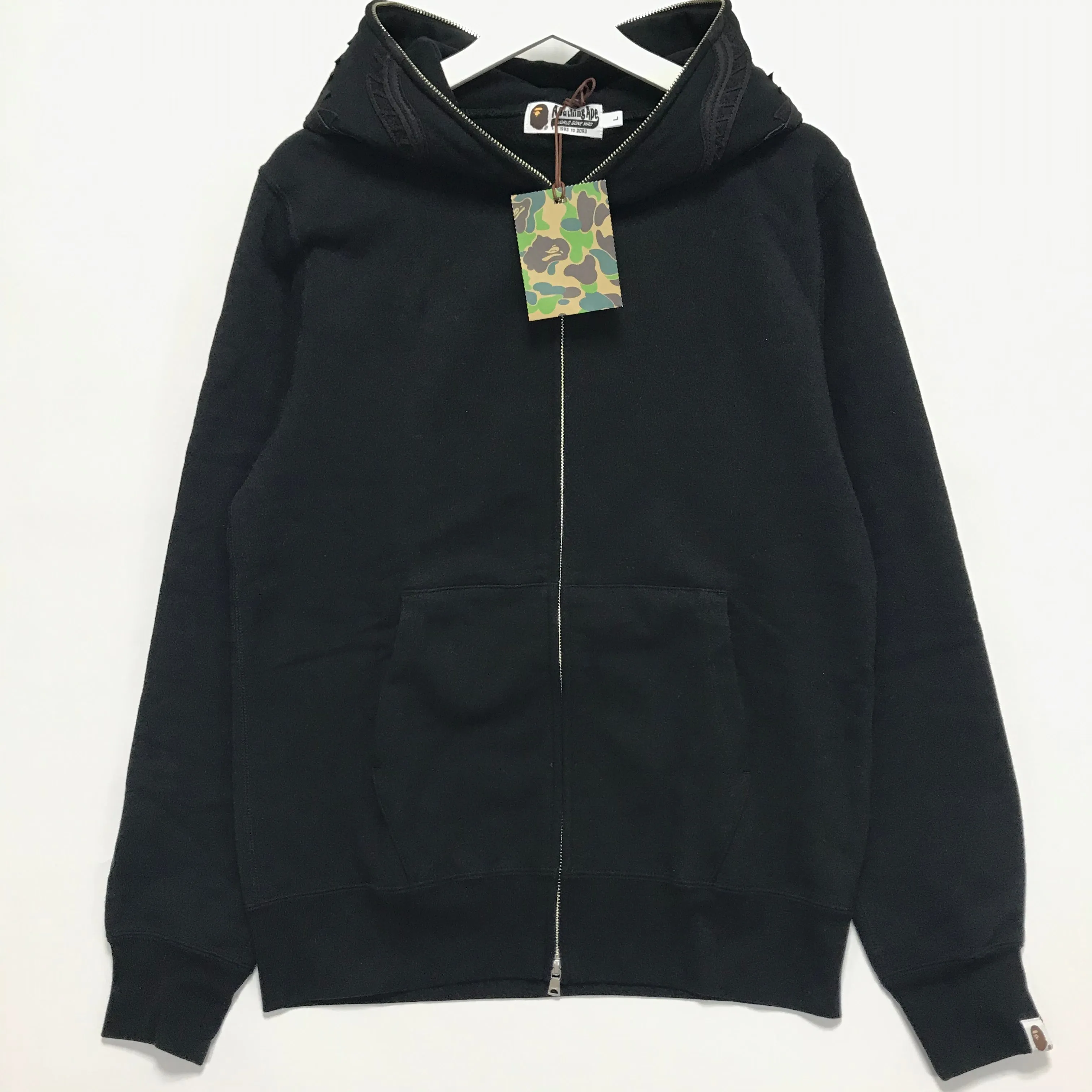 [L] DS! A Bathing Ape Bape Black Out WGM Full Zip Shark Hoodie
