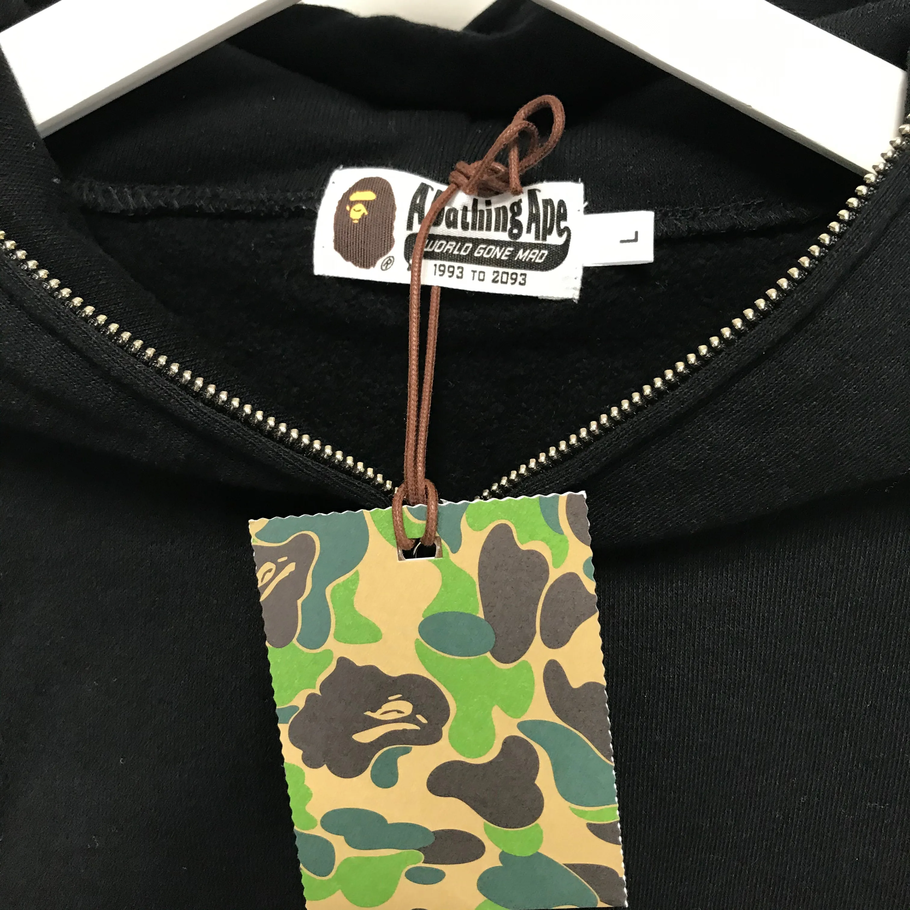 [L] DS! A Bathing Ape Bape Black Out WGM Full Zip Shark Hoodie