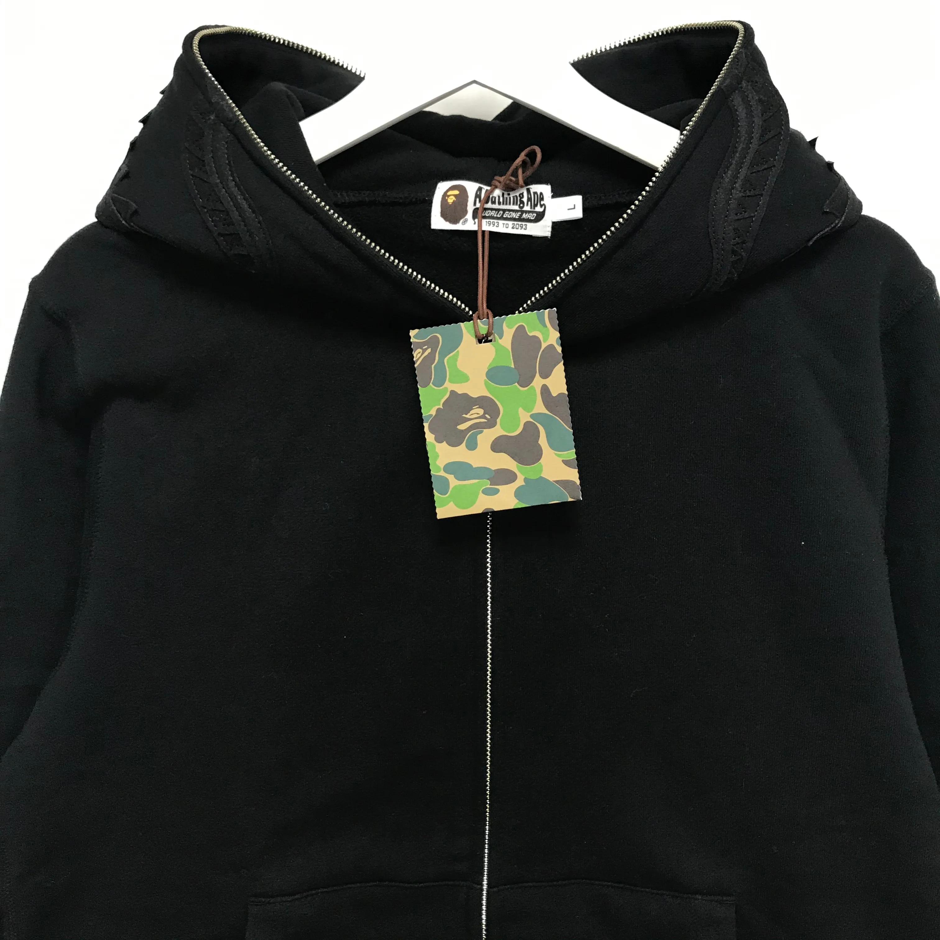 [L] DS! A Bathing Ape Bape Black Out WGM Full Zip Shark Hoodie