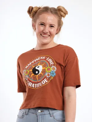 Ladies Circular Yang Boxy Tee - Brown