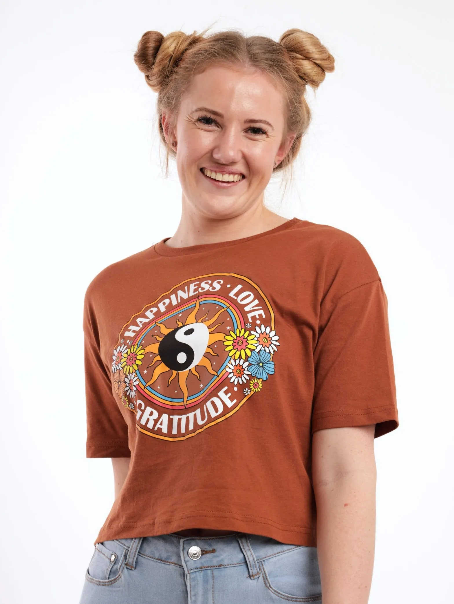 Ladies Circular Yang Boxy Tee - Brown