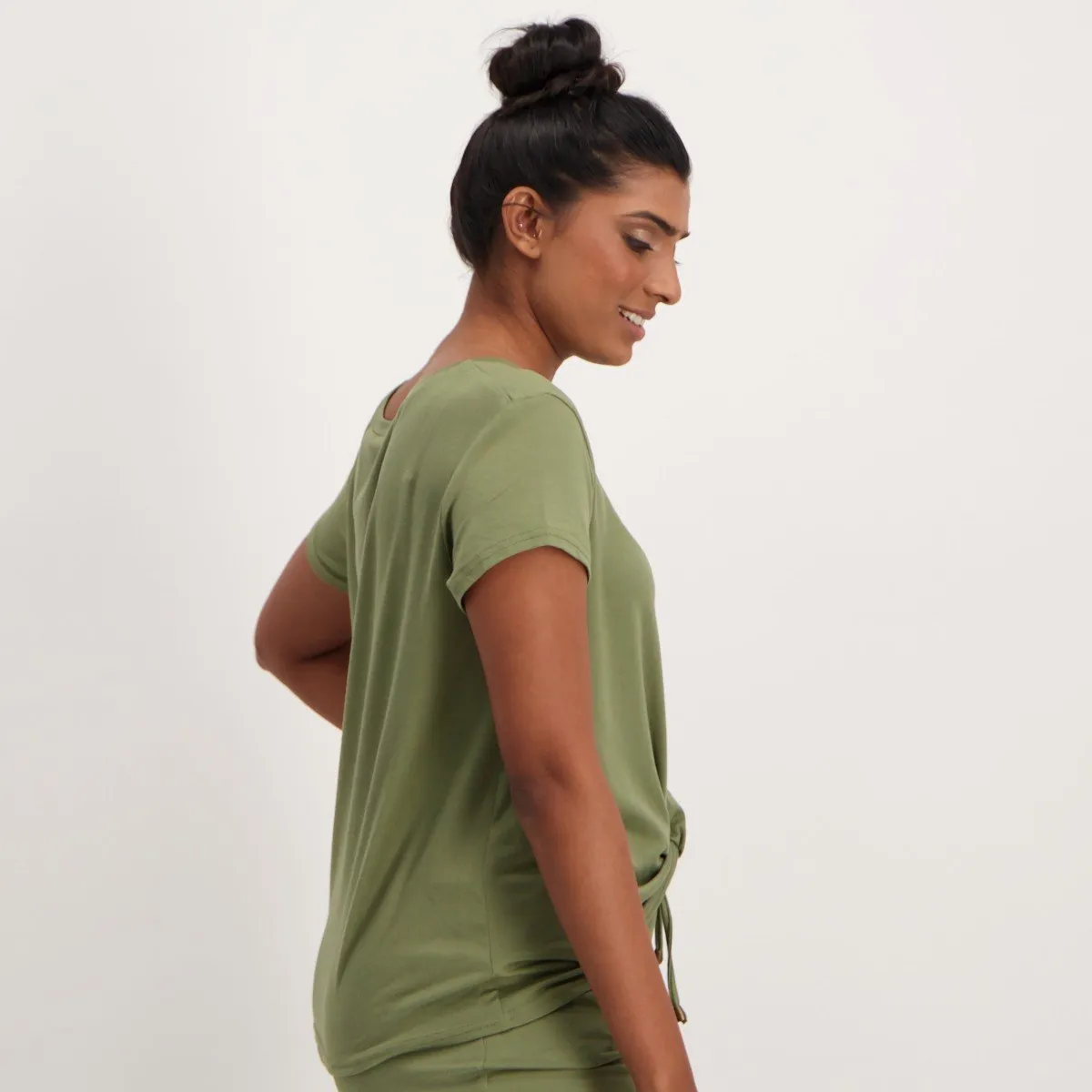 Ladies Front Knot Basic T-Shirt - Green