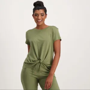 Ladies Front Knot Basic T-Shirt - Green