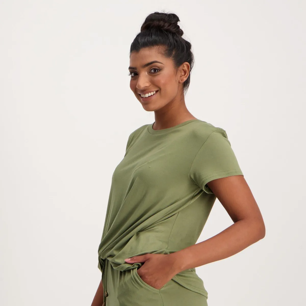 Ladies Front Knot Basic T-Shirt - Green
