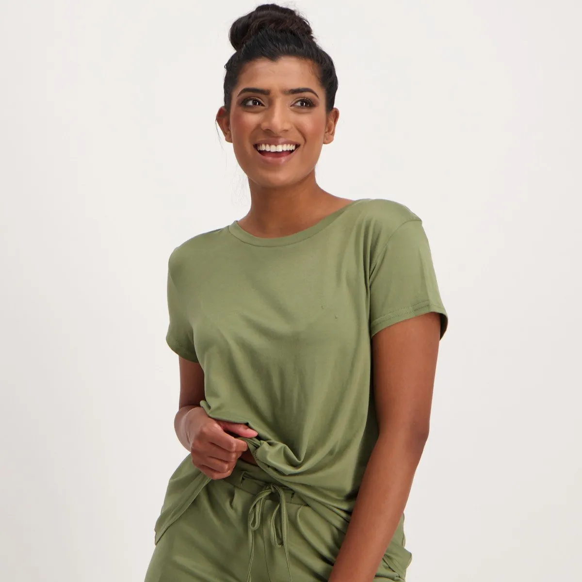 Ladies Front Knot Basic T-Shirt - Green