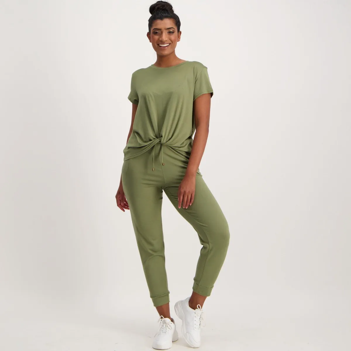 Ladies Front Knot Basic T-Shirt - Green