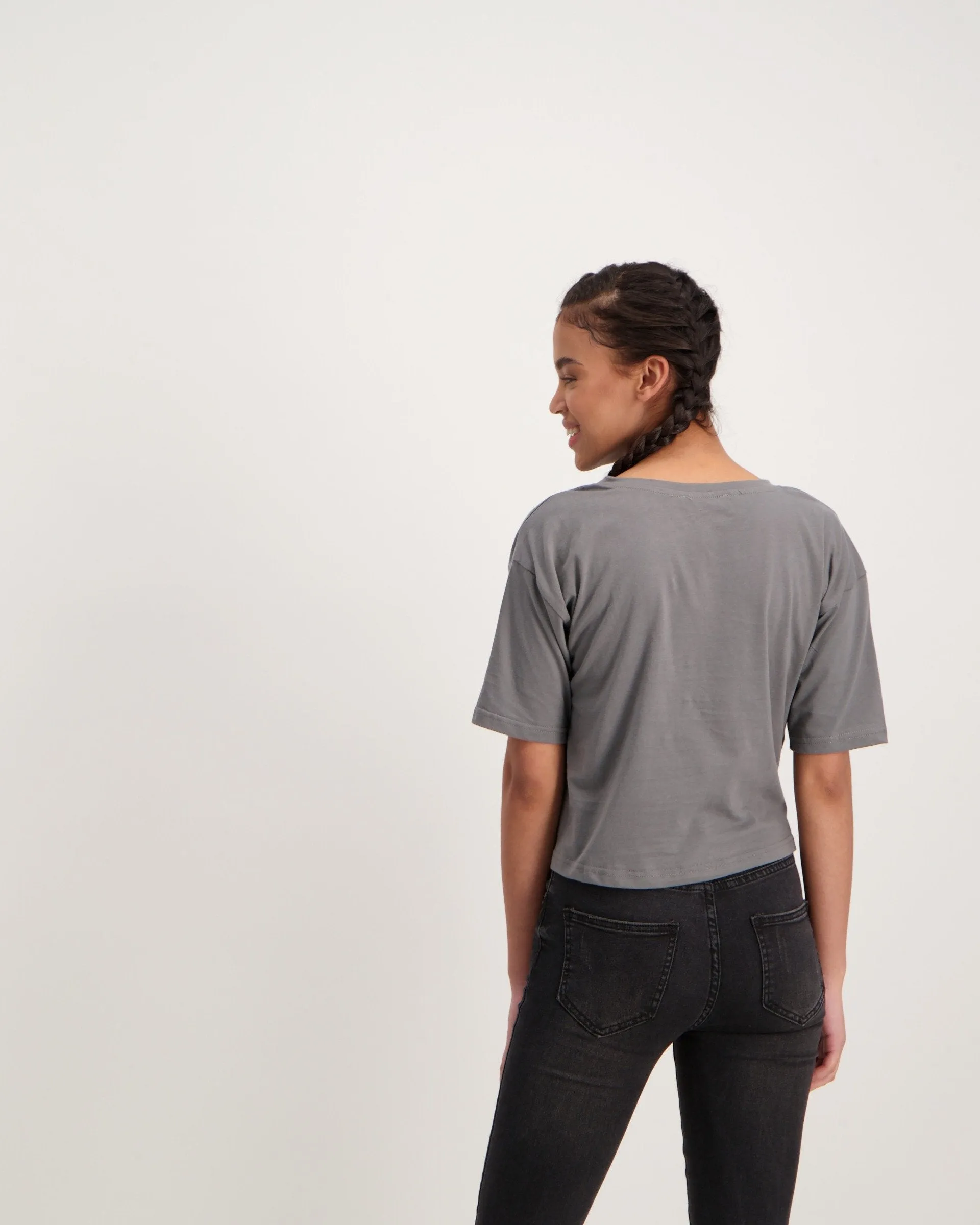 Ladies Galaxy Boxy Tee-Charcoal