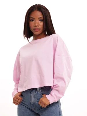 Ladies Long Sleeve Basic Boxy Top - Pink