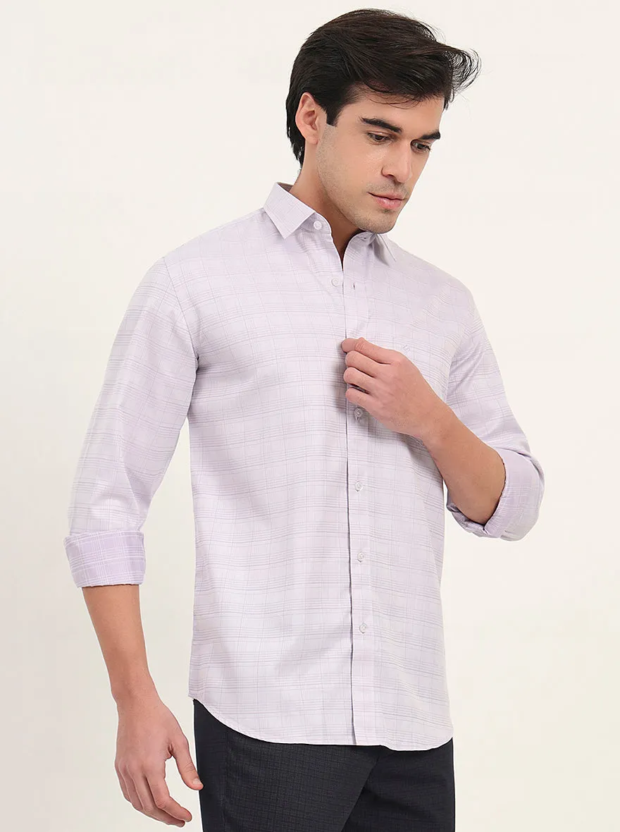 Lavender Checked Slim Fit Semi Casual Shirt | Greenfibre