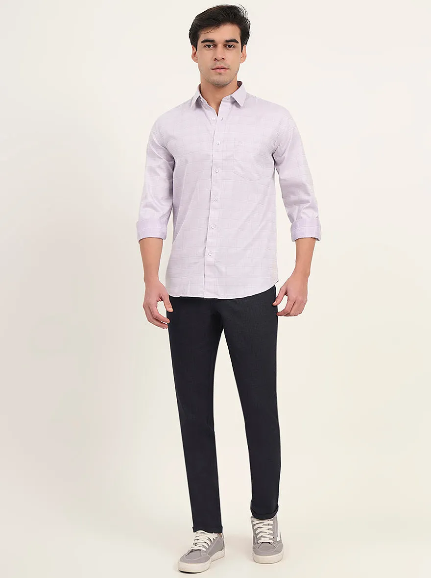 Lavender Checked Slim Fit Semi Casual Shirt | Greenfibre