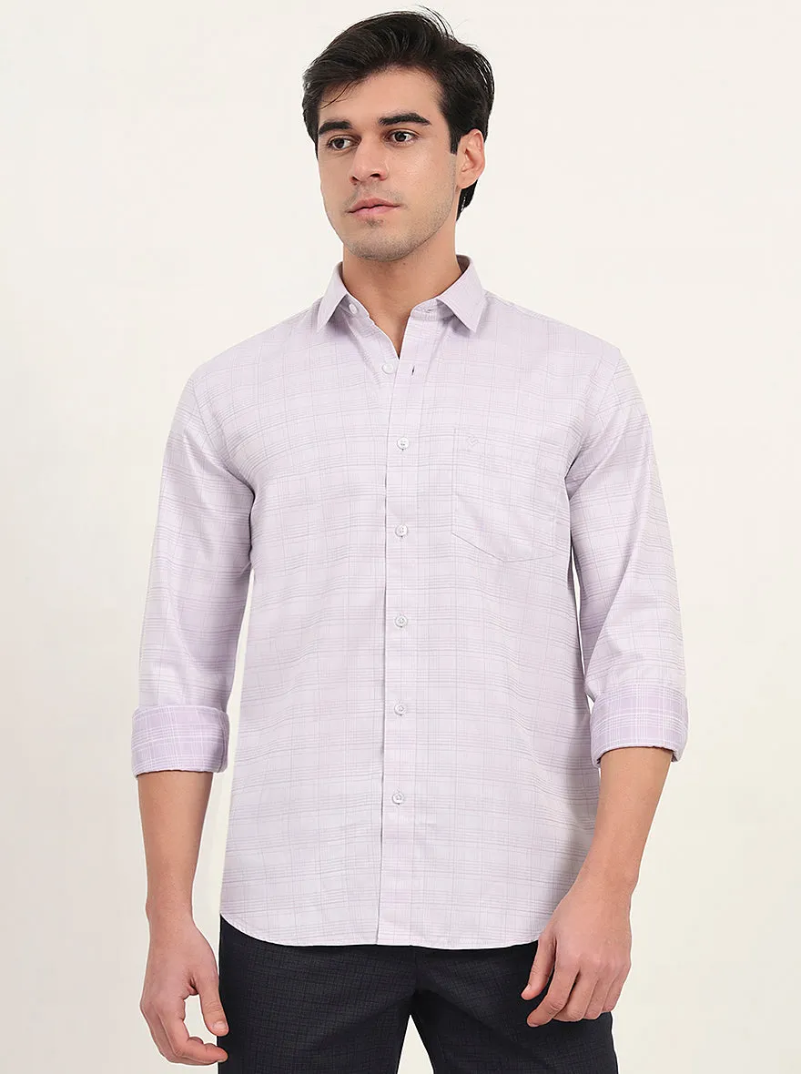 Lavender Checked Slim Fit Semi Casual Shirt | Greenfibre