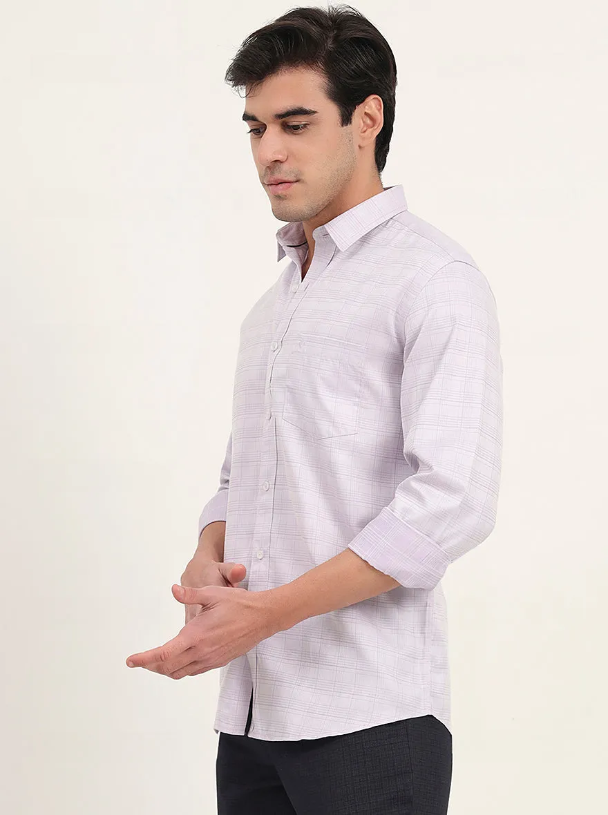 Lavender Checked Slim Fit Semi Casual Shirt | Greenfibre