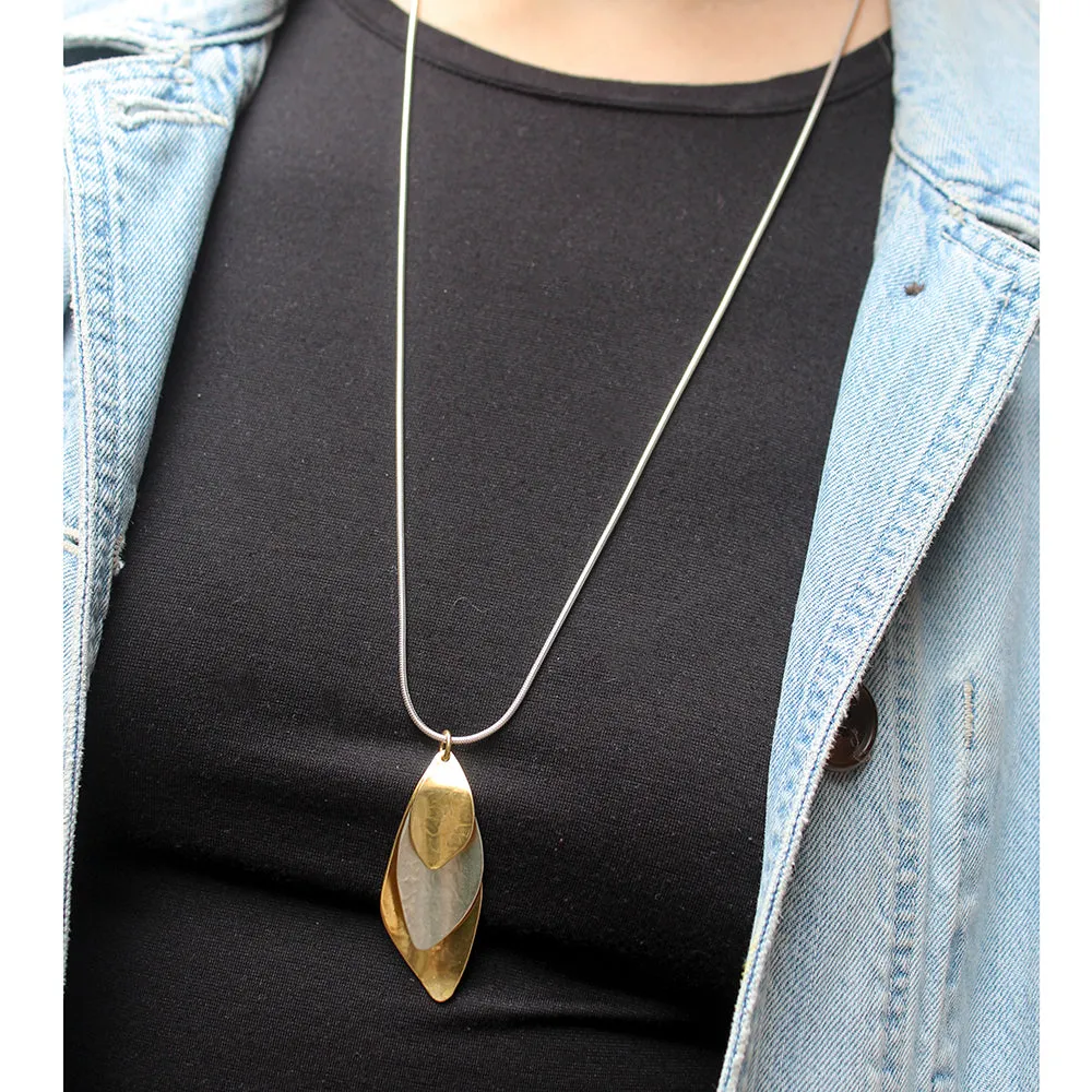Layered Organic Leaves Long Necklace