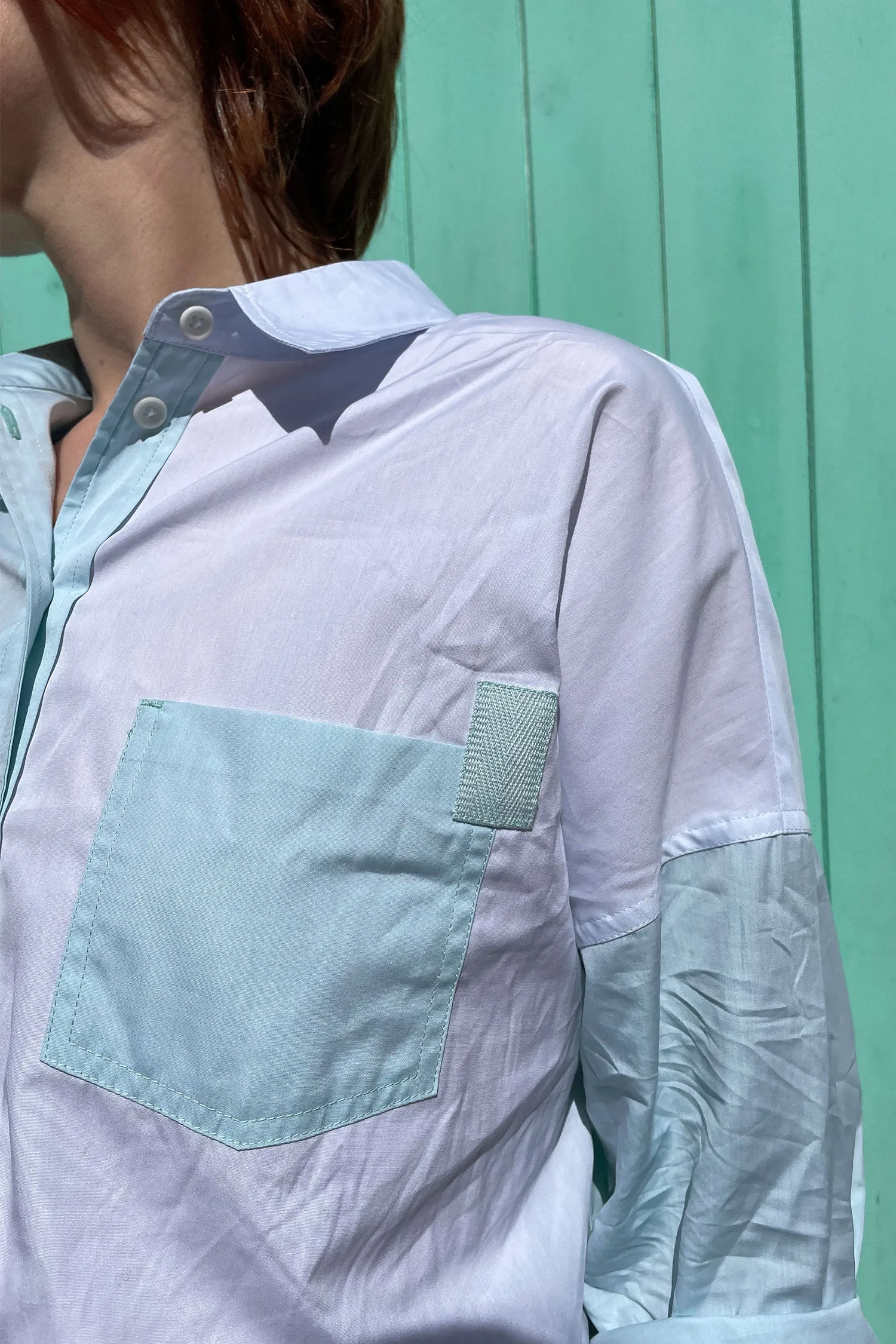 Lela Colourblock Shirt, Pastel Green/ Blue Cotton