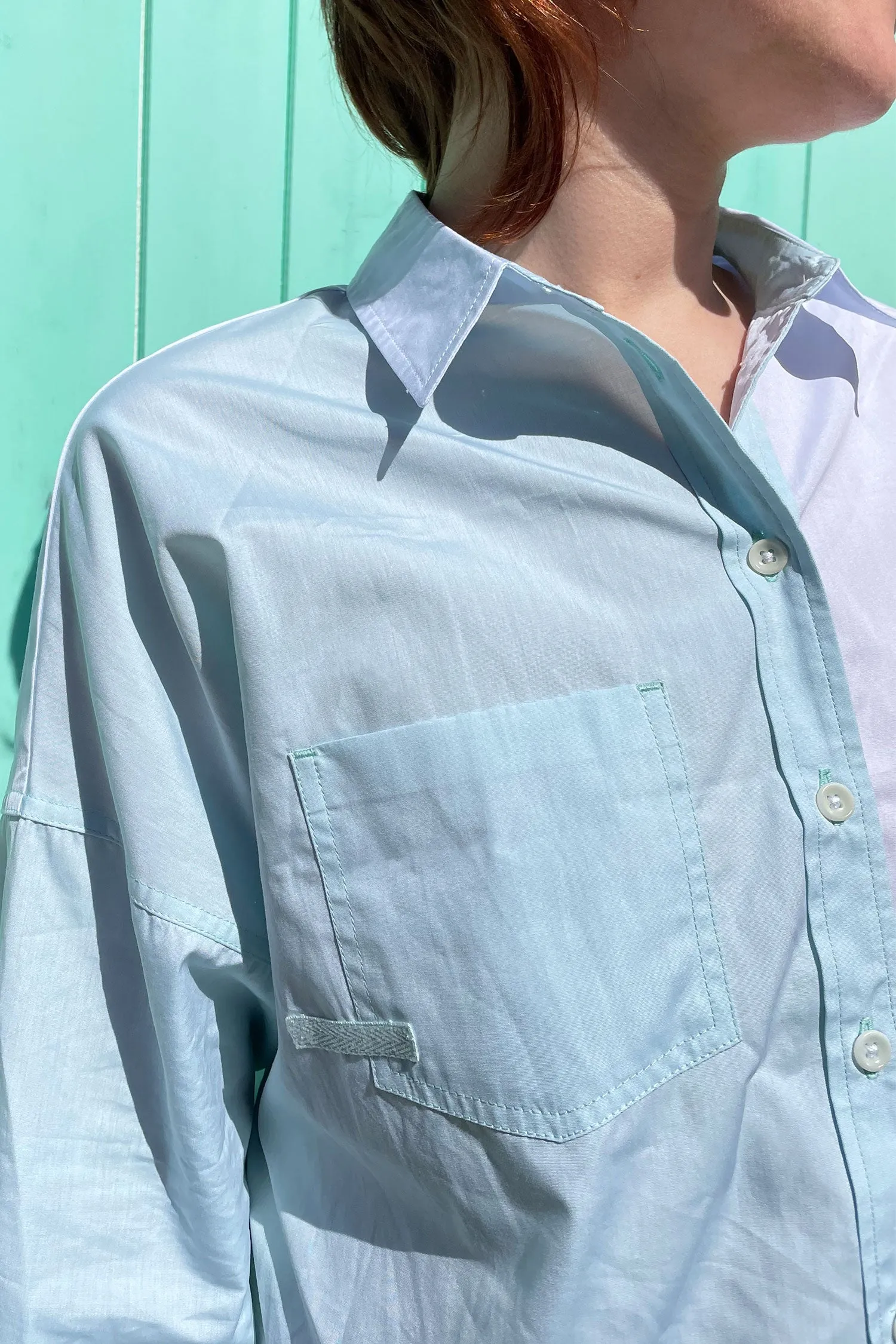 Lela Colourblock Shirt, Pastel Green/ Blue Cotton