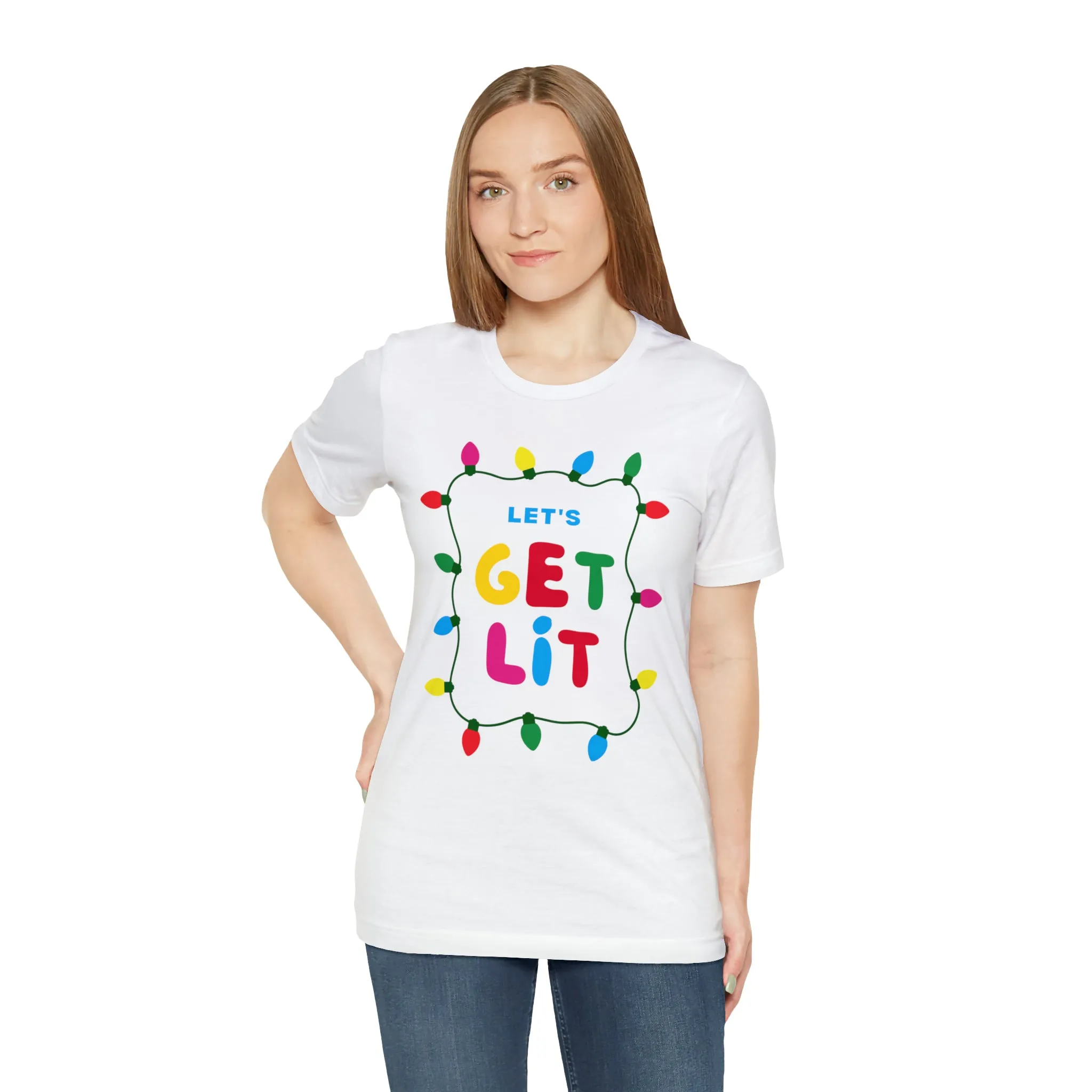 Let's Get Lit Christmas T-Shirt | Funny XMas Tee |  Bella Canvas 3001 Unisex | Happy Holidays Short Sleeve Tshirt
