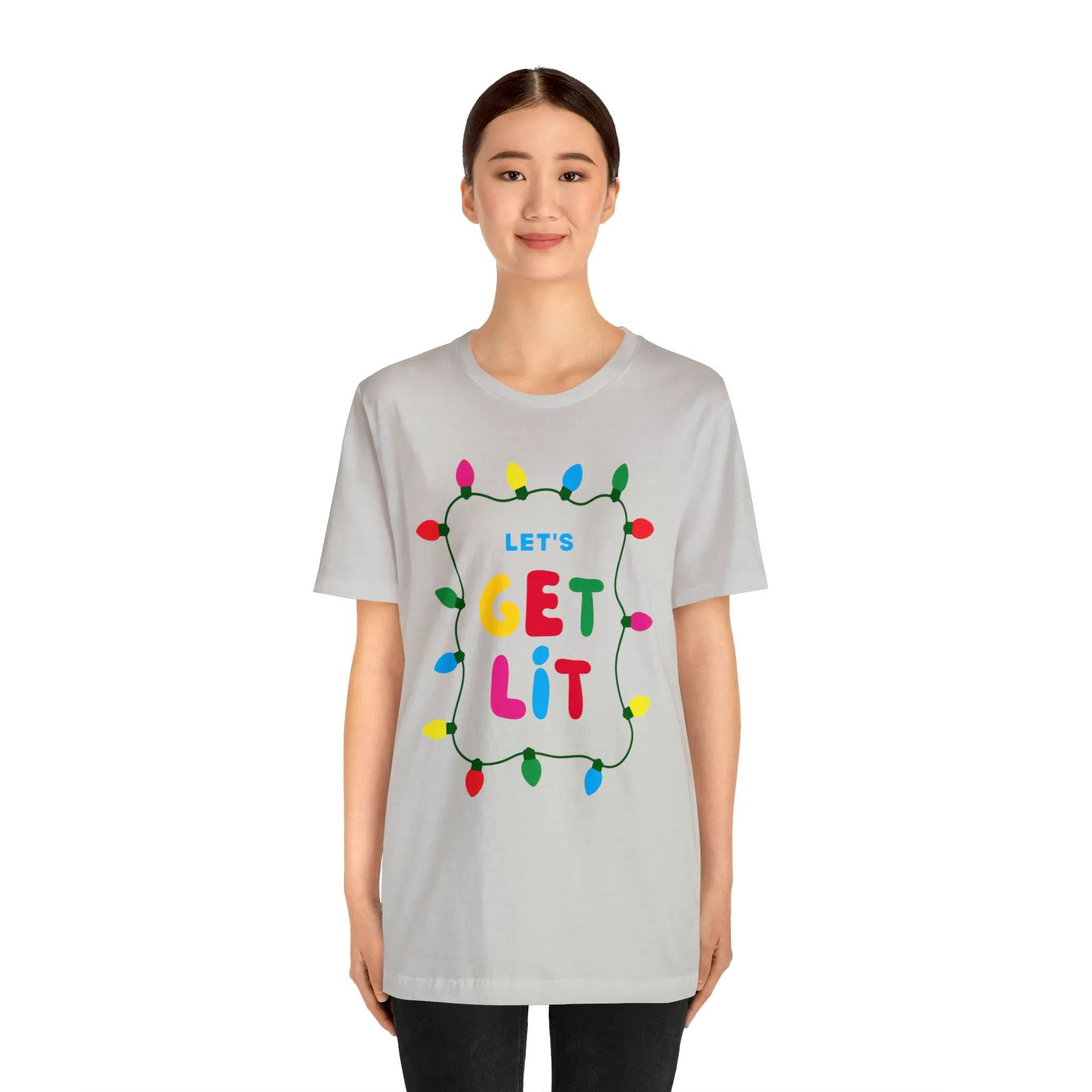 Let's Get Lit Christmas T-Shirt | Funny XMas Tee |  Bella Canvas 3001 Unisex | Happy Holidays Short Sleeve Tshirt