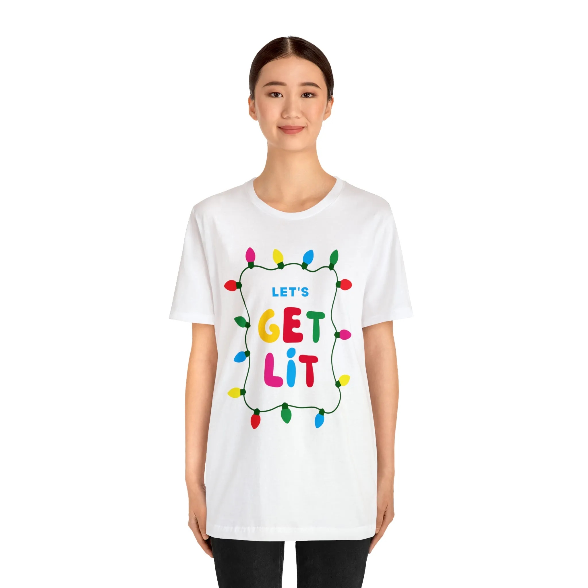 Let's Get Lit Christmas T-Shirt | Funny XMas Tee |  Bella Canvas 3001 Unisex | Happy Holidays Short Sleeve Tshirt