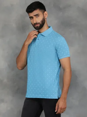 Light Blue Printed Slim Fit Polo T-Shirt | GreenFibre