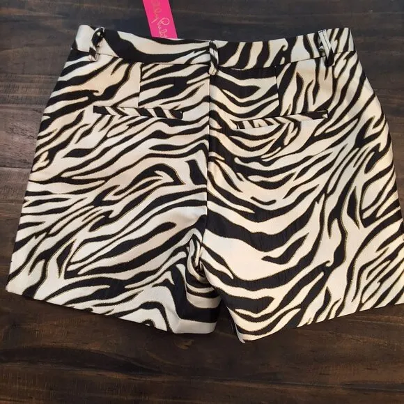 Lilly Pulitzer Gretchen High-Rise Zebra Jacquard Shorts Gold Metallic Threading