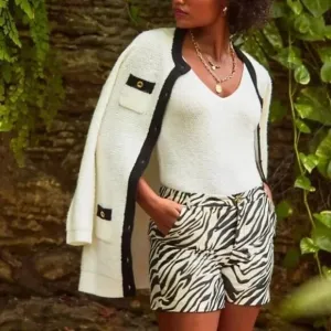 Lilly Pulitzer Gretchen High-Rise Zebra Jacquard Shorts Gold Metallic Threading