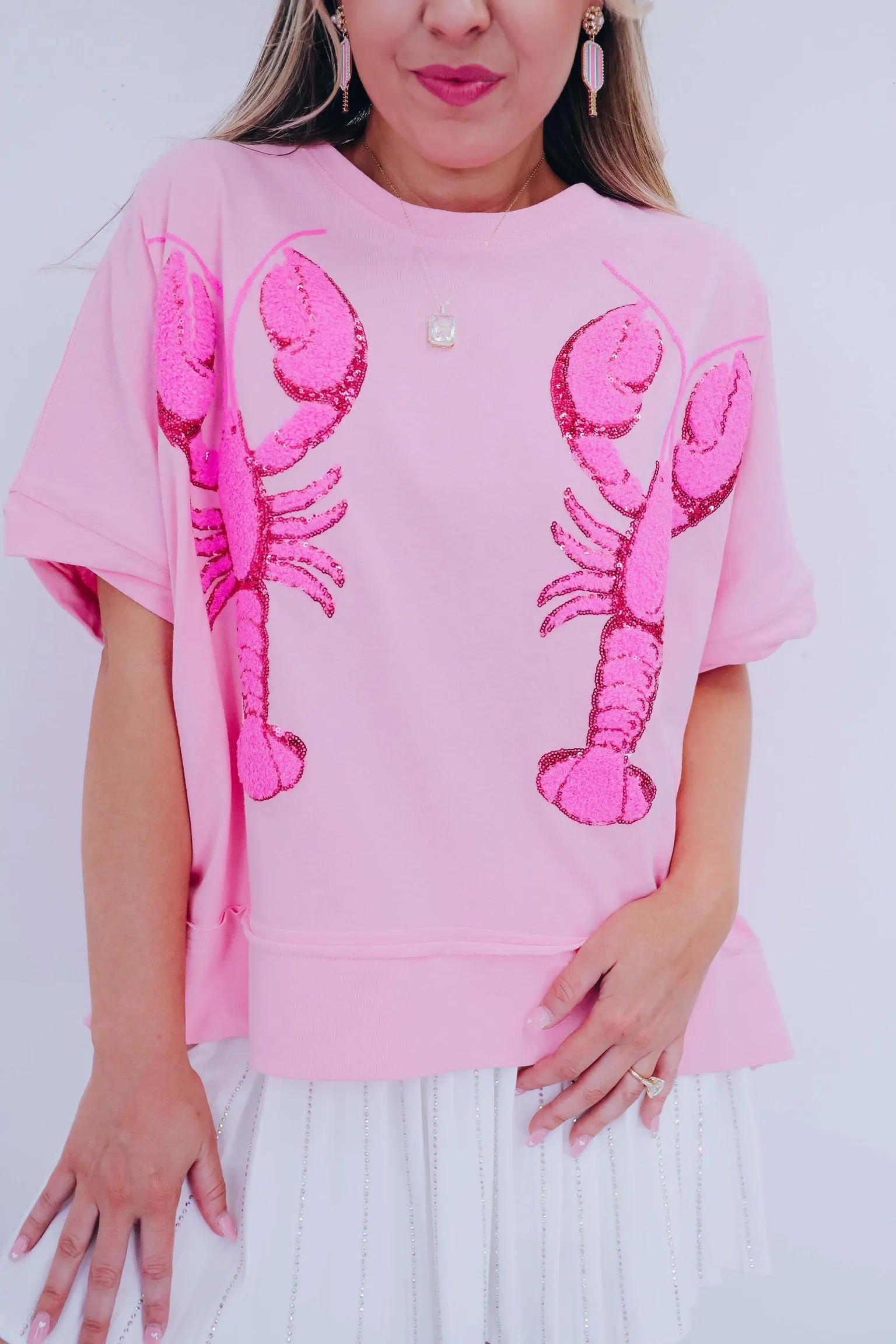 Lobster Sequin Embroidered Top - Pink