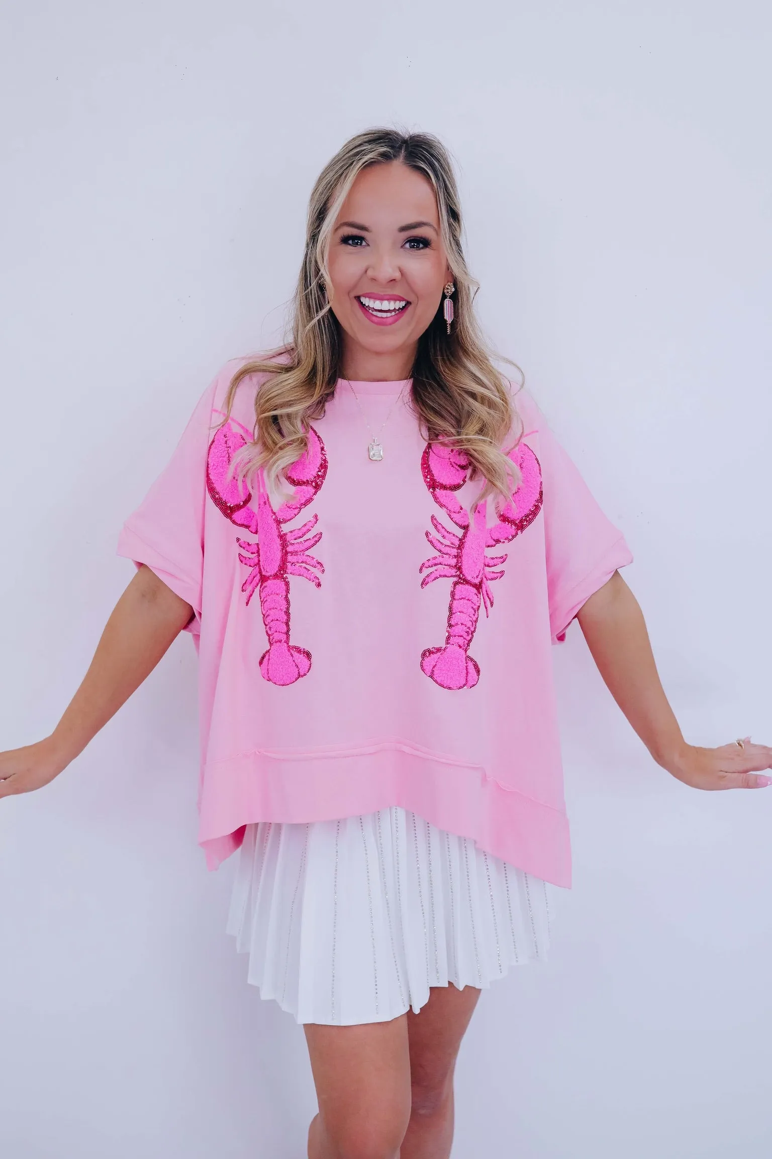 Lobster Sequin Embroidered Top - Pink