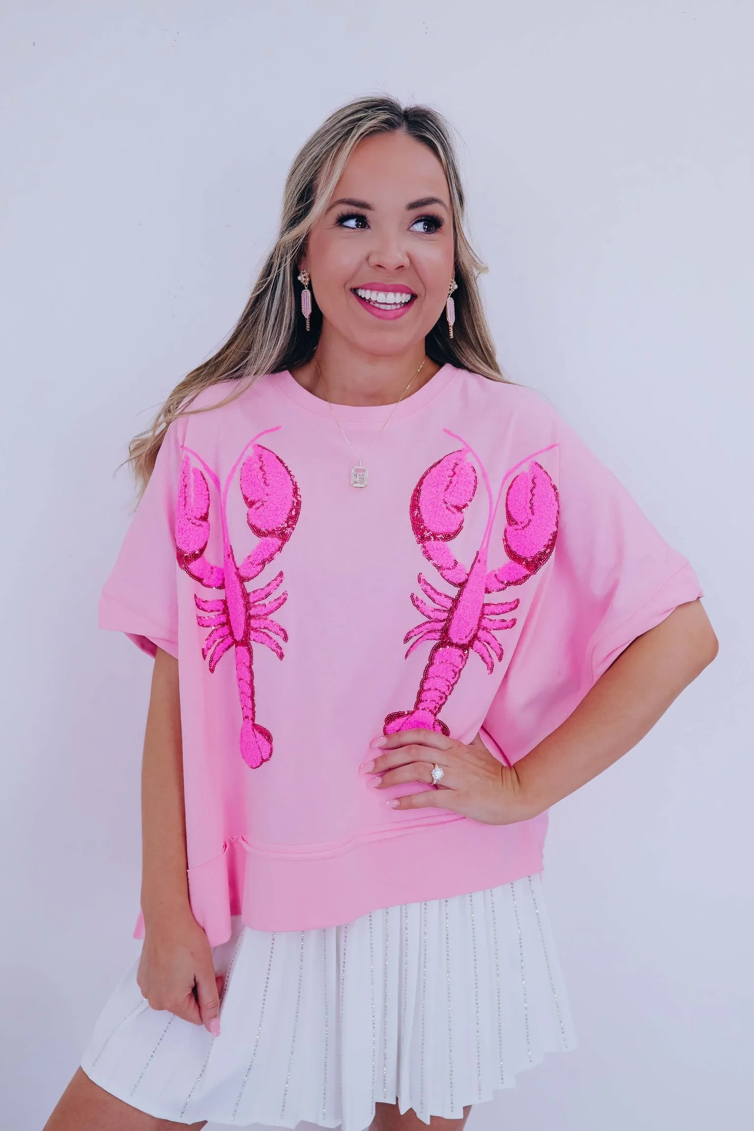 Lobster Sequin Embroidered Top - Pink