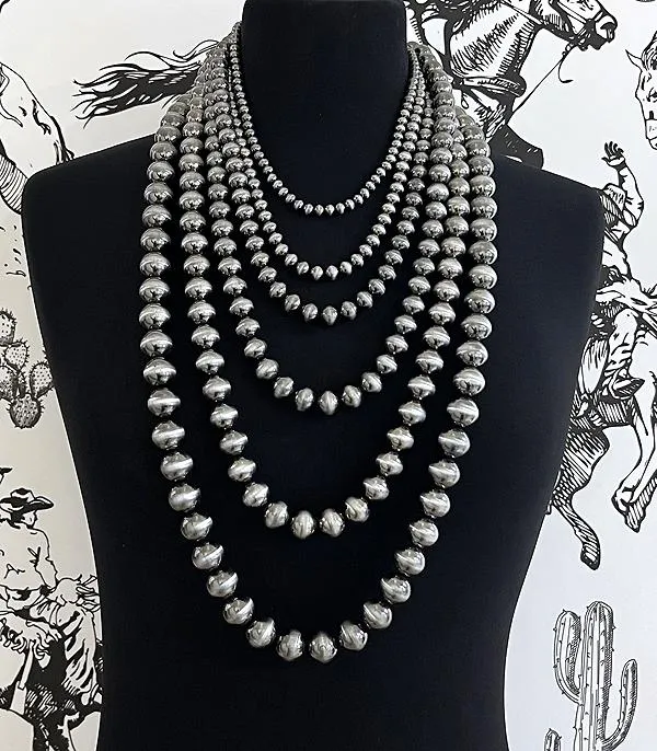 Luna Six Layer Fashion Navajo Bead Necklace - Silver