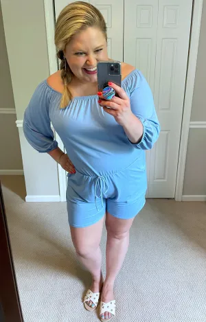 Malibu Off-the-Shoulder Romper in Powder Blue