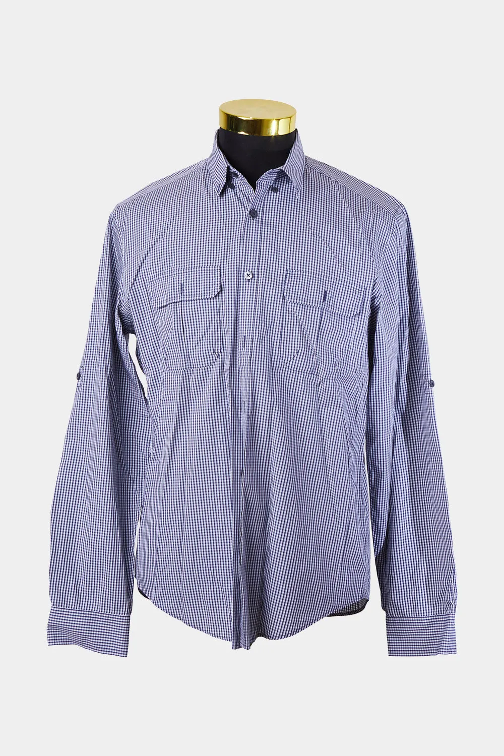 MARCS Navy and White Gingham Button Down Shirt