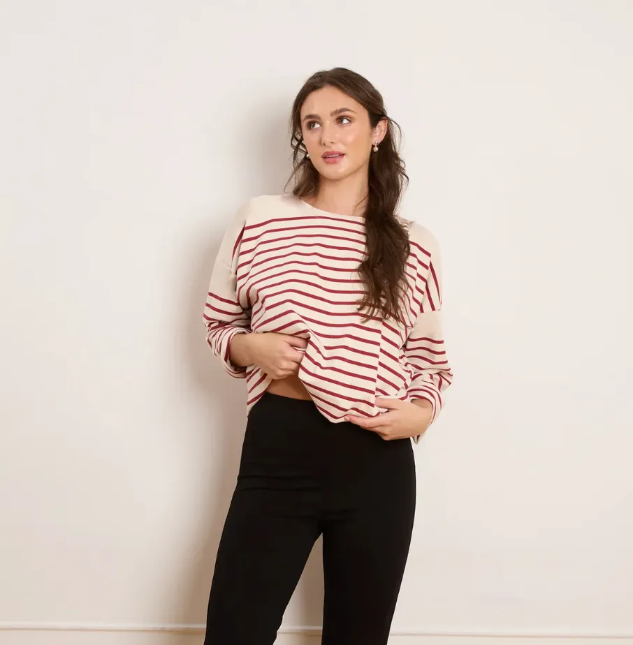 Marianne Oversized Breton Tee - Red Stripe | Loup