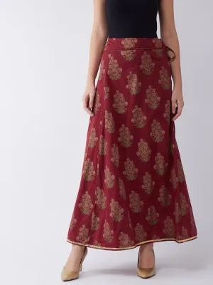 Maroon Gold Boota Print Skirt