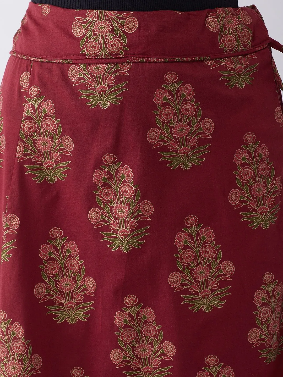 Maroon Gold Boota Print Skirt