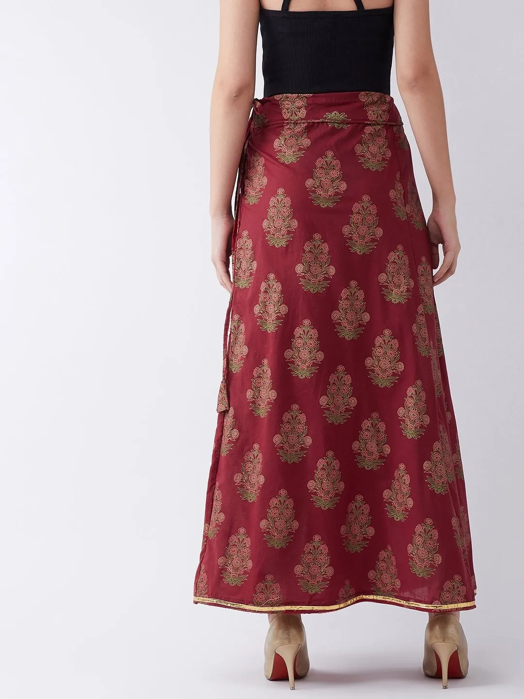 Maroon Gold Boota Print Skirt