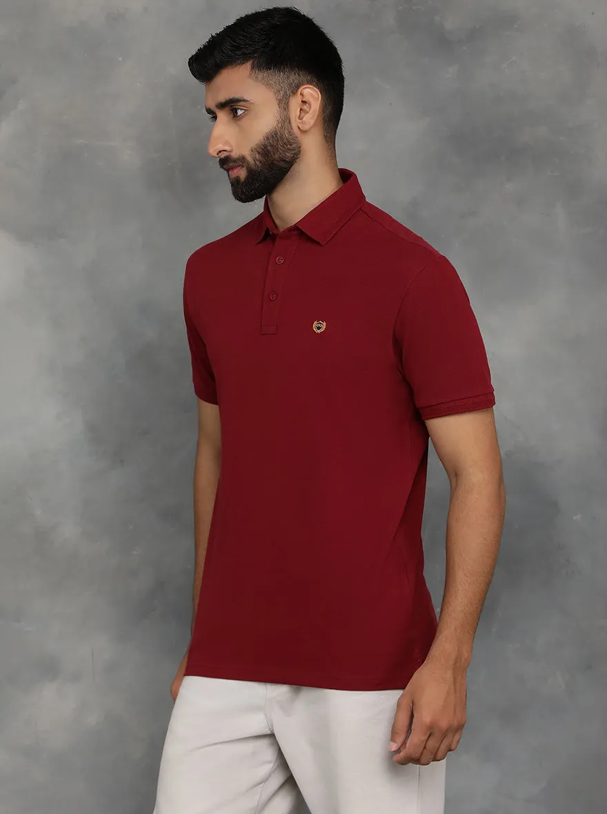 Maroon Solid Slim Fit Polo T-Shirt | JadeBlue