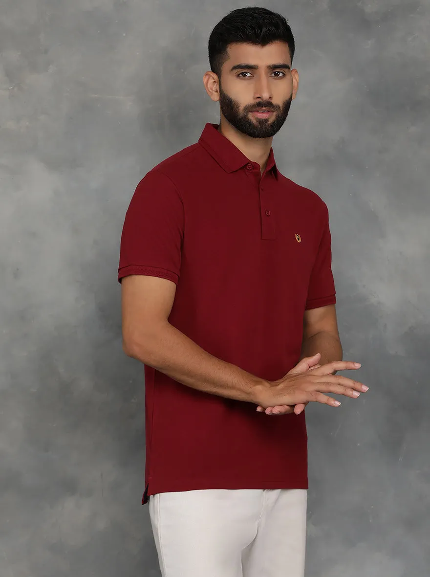 Maroon Solid Slim Fit Polo T-Shirt | JadeBlue